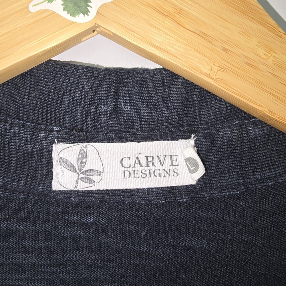 Carve Designs Mara Polo Top Shirt Slub Knit Size L Navy Organic Cotton Womens - Picture 8 of 9
